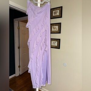 Purple ruffled maxi cocktail dress